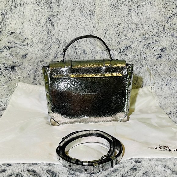 EUC - MICHAEL MK MANHATTAN MEDIUM CRACKLED METALLIC LEATHER SATCHEL (30T9MNCS6M) - Picture 3 of 11